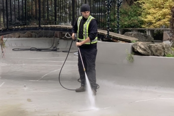 Our technicians are trained on the different surfaces they are working on when it comes to power washing of fountains. Training for the proper use of power washing size and horsepower is a critical necessity to prevent damage to waterproofing systems.