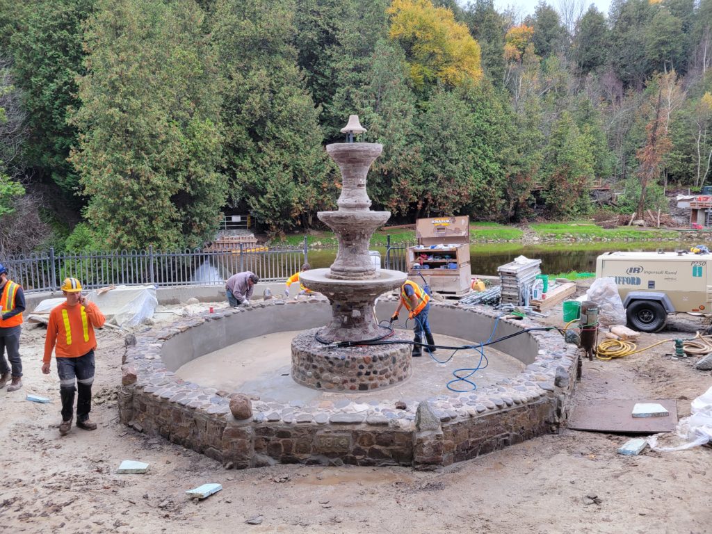 The Belfountain basin and pedestal during restoration by Fountain Place