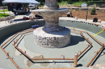 Copper pipe was used in this fountain restoration as the Credit Valley Conservation wanted to keep the theme of early 1900&#039;s materials in use during the restoration of the fountain. As the aquifer and original pipes did not work any further new pumps and nozzles were used.