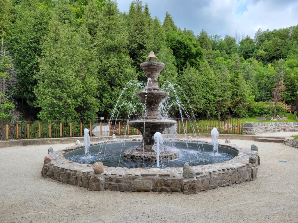 The Belfountain in Belfountain Conservation Area, Ontario’s oldest operating fountain, running again after restoration by Fountain Place