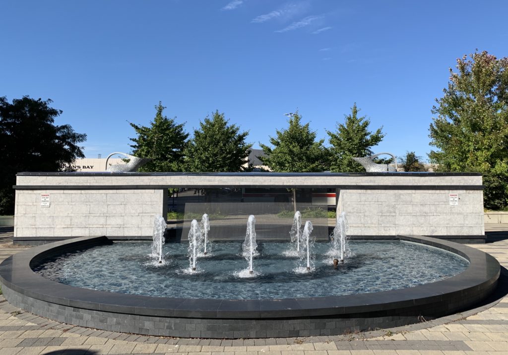 Restored Sherway Gardens condominium fountain filled and running
